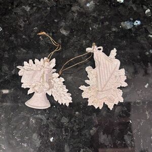 2 vintage harp and trumpet Christmas ornaments